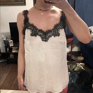 White House Black Market Ivory Cami with Black Lace